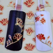 Розничная, 10 листов/партия, 3D штамповка, красный цветочный дизайн, дизайн ногтей, наклейки, украшения, телефон, клейкая наклейка, RTJ029