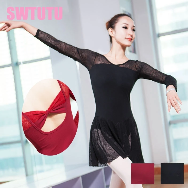 Adult lace long sleeve black skirted ballet leotards women ballerina prfessional ballet lyrical dress for girls CS0232