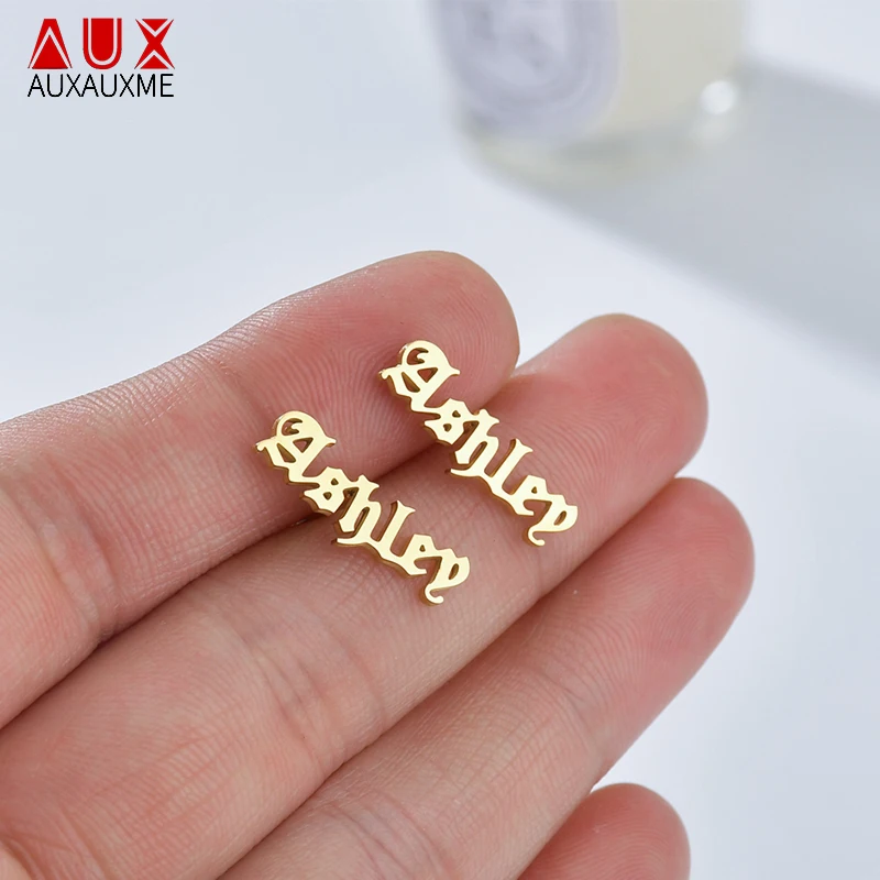 

Auxauxme Stainless Steel Personalized Name Stud Earrings For Women Handmade Custom Piercing Earrings Jewelry Bridesmaid Gift