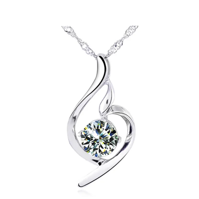 

Simple Style Solid Sterling Silver Gemestone Pendant Necklace 45cm Chain