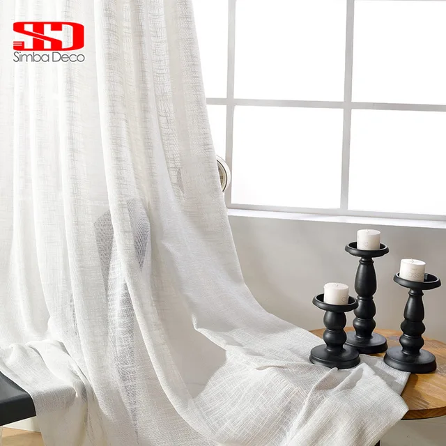 Best Price Simba Deco white solid sheer curtain for bedroom window tulle living room linen voile cortinas custom size panel modern simple Best Price Simba Deco white solid sheer curtain for bedroom window tulle living room linen voile cortinas custom size panel modern simple