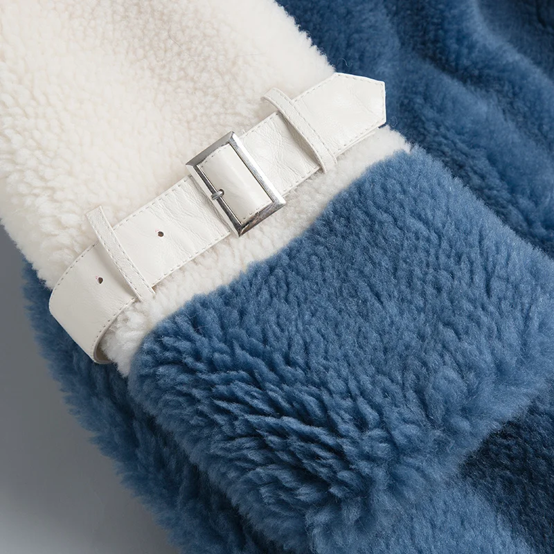Hiver Mujer Réel Abrigo De Outwear Lwl1188 Manteau Chaud Tcyeek Veste Pardessus Des 2019 Tonte Fourrure Long Renard Moutons Femmes Blue nOkwP08X
