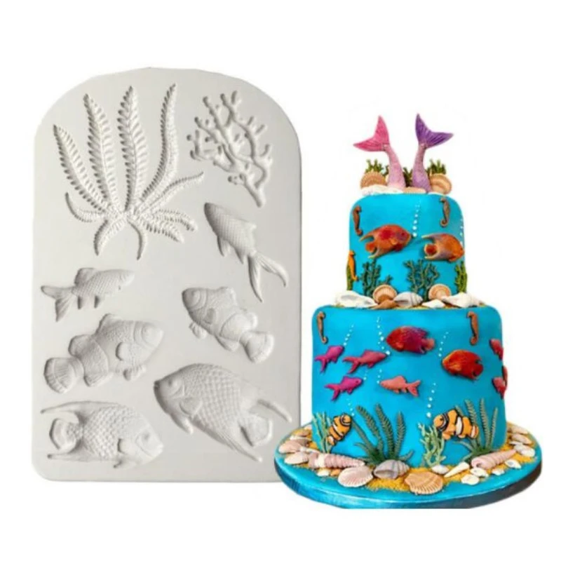 

2019 Hot Sale 1pcs Fish Seaweed Silicone Mold DIY Cake Border Fondant Cake Decorating Tools Sea Coral Cupcake Chocolate Moulds