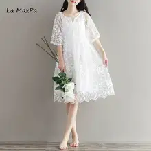Mori Girl, шифоновое весеннее платье с вышивкой, цвет, высокая талия, женское белое кружевное платье, летняя мода, круглый вырез, два предмета, Vestidos