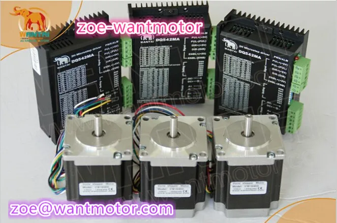 

High quality! 3pcs Nema23 Stepper Motor 57BYGH627 270oz-in 3A+3pcs Driver DQ542MA 4.2A 50V 128micro CNC Engraver