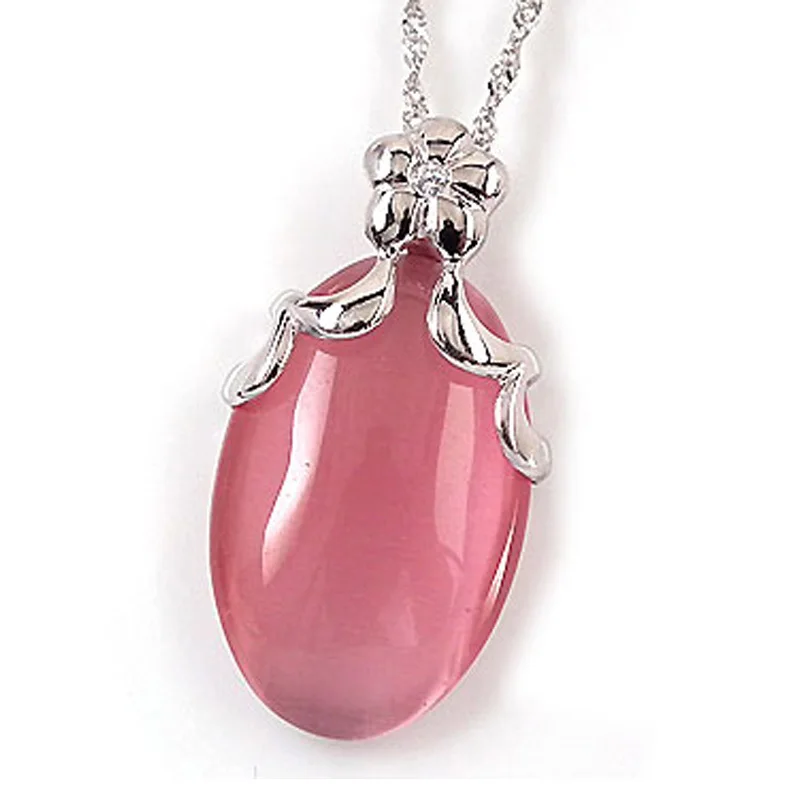 100% 925 Sterling Silver Pendant With Opal Stone Pink Opal Silver