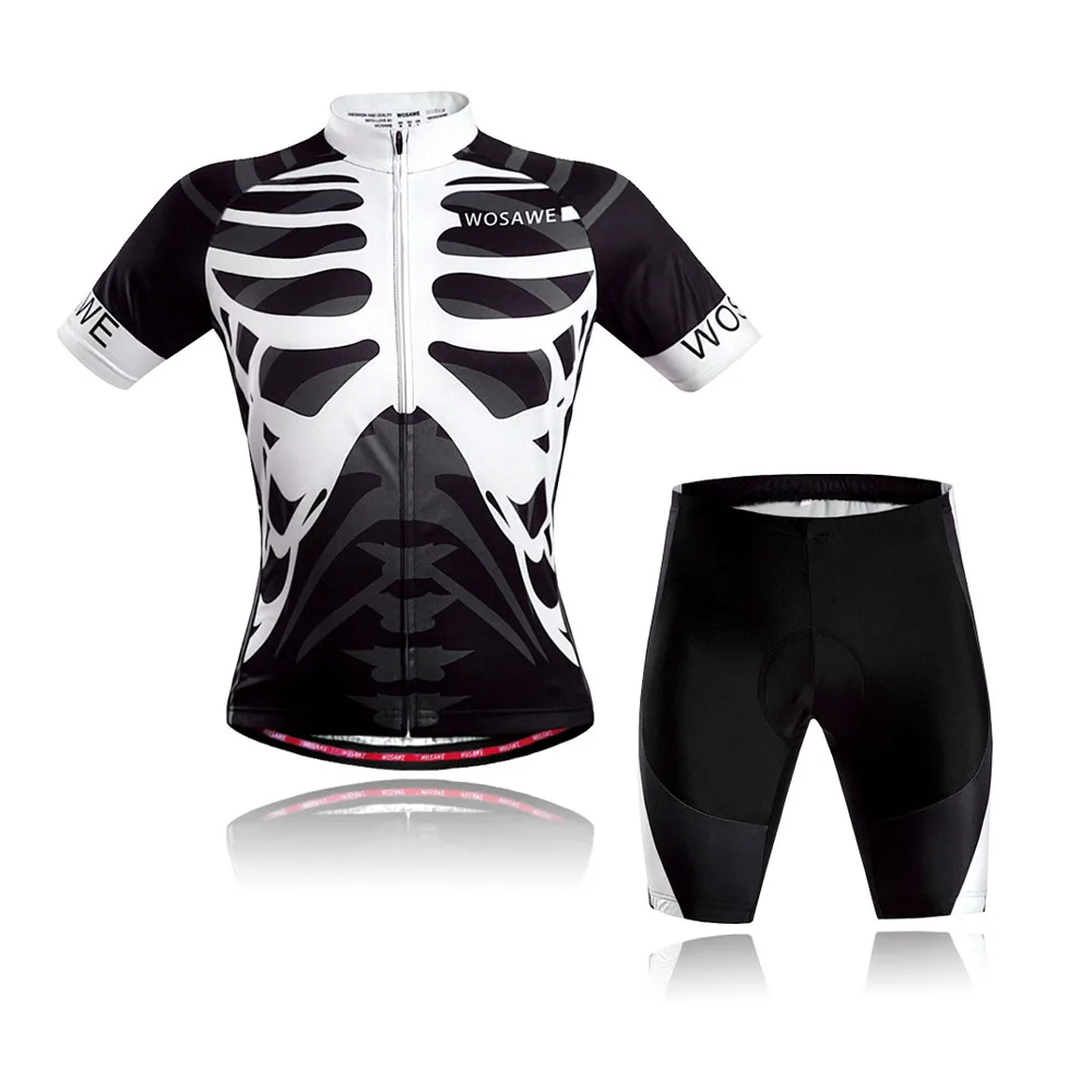 Летний комплект для велоспорта с коротким рукавом, дышащий уличный горный велосипед, велосипедный костюм с рисунком скелета для мужчин и женщин, Быстросохнущий костюм для верховой езды - Цвет: black