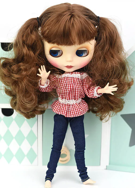 Модная клетчатая 1:6 с открытыми плечами кружевная Одежда для куклы Blythe 1/6 топ