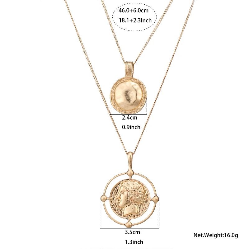 YMYW трендовая винтажная Золотая монета с портретом двойная подвеска со слоями ожерелья в стиле барокко Медуза длинная металлическая цепочка для женщин подарок