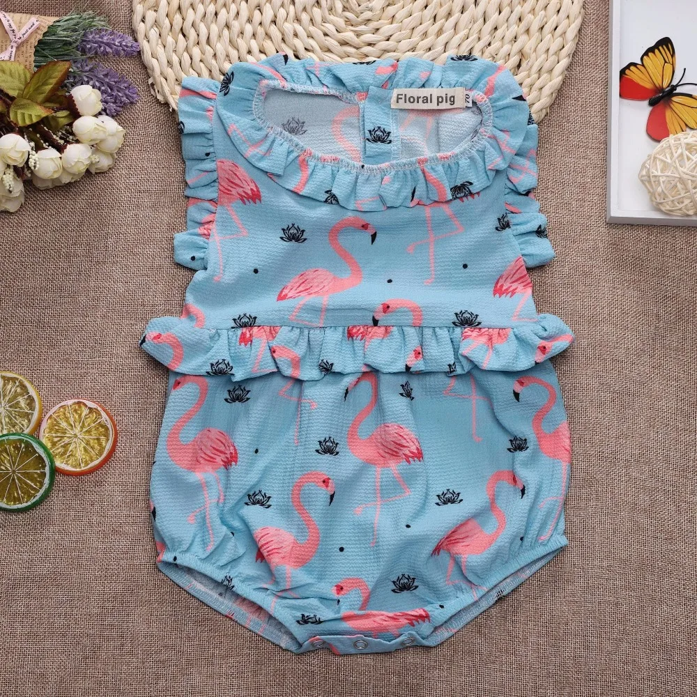 

2018 Flamingo Onesie Flutter Sleeve Bodysuit Lovely Flamingo Bodysuit Baby Girl Clothes Summer Onesie Baby Bodysuit Bubble