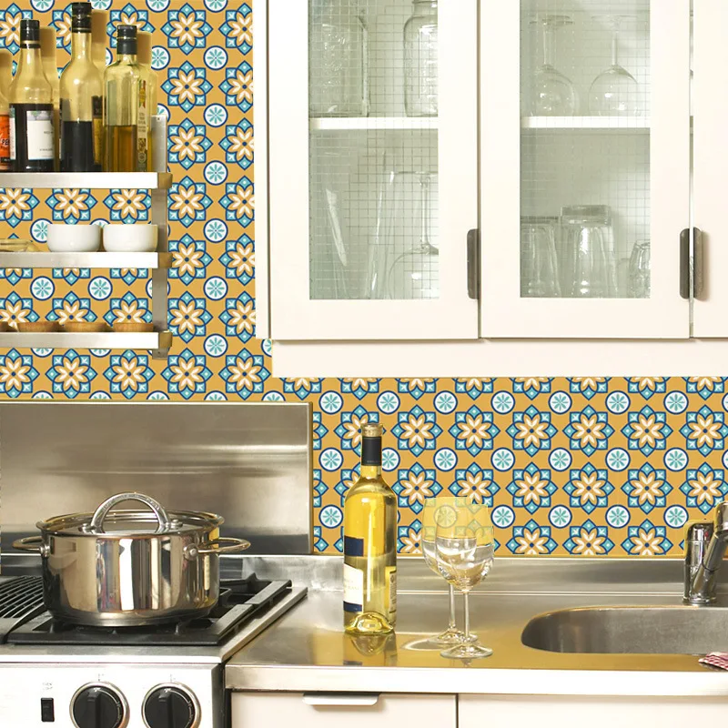 

Arabic Retro Tile Stickers For Kitchen Bathroom Living Room DIY Decor Wallpaper Waterproof Decal PVC Self Adhesive Wall Stickers