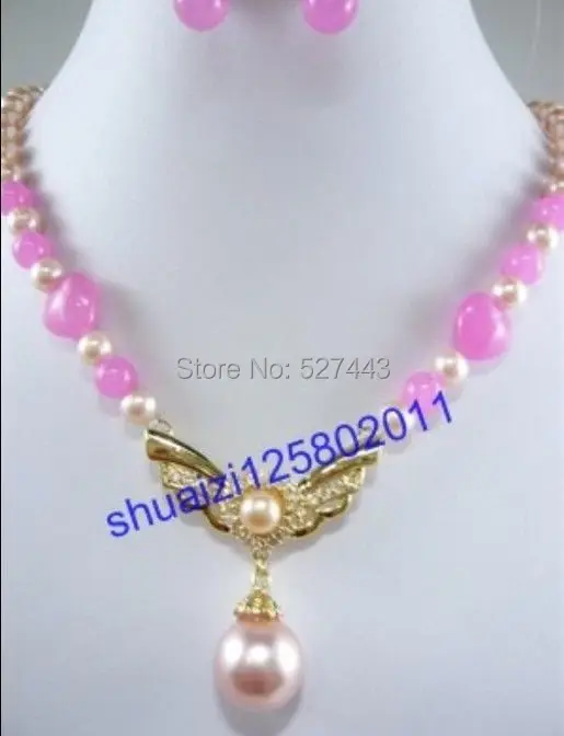 

Wholesale JWEW6560 >>>Charm of white pink pearl and Jade Bead Necklace Pendant Earrings