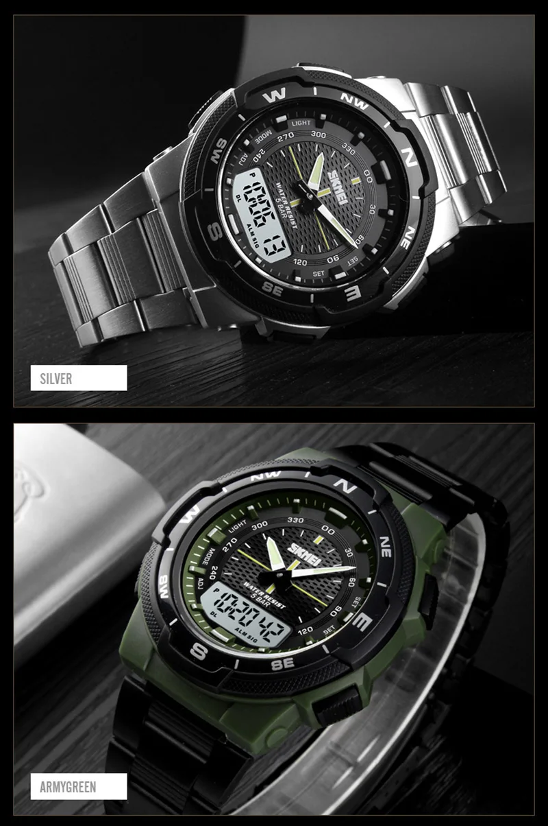 Sports Watches Top Brand Fashion Quartz Watches Men Steel Business Waterproof Led Digital Watch Male Clocks reloj hombre SKMEI -