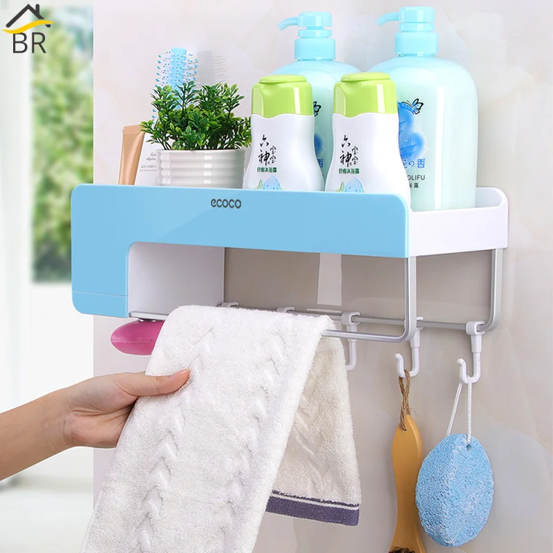 

BR Multifunctional Bathroom Storage Organizer Waterproof Storage Rack 5 Hooks Bath Shower Items Organizer Toilet Accessories