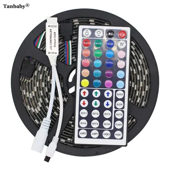 

5050 LED Strip Black PCB DC12V Flexible LED Light 60LED/m 5m RGB SMD5050 LED Strip with Mini 44 Key Remote Controller