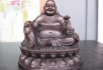 

USPS to USA S2635 12 Chinese Buddhism Pure Bronze Copper RuYi Money Wealth Maitreya Buddha Statue