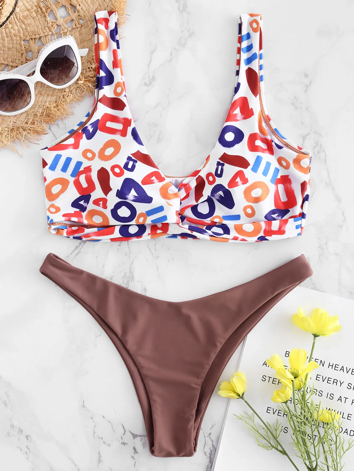 

ZAFUL Sexy Pus Up Brazilian Bikini Women Swimwear 2019 Letter Printed Swimsuit Hollow Out Bikini Lace Up Bather Bathing Suit