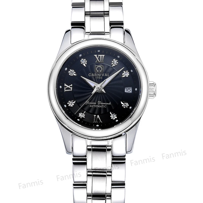 

Carnival Mechanical Women's Watch Sapphire Stainless Steel Waterproof Ladies Wristwatch Windmill Series Relogio Feminino
