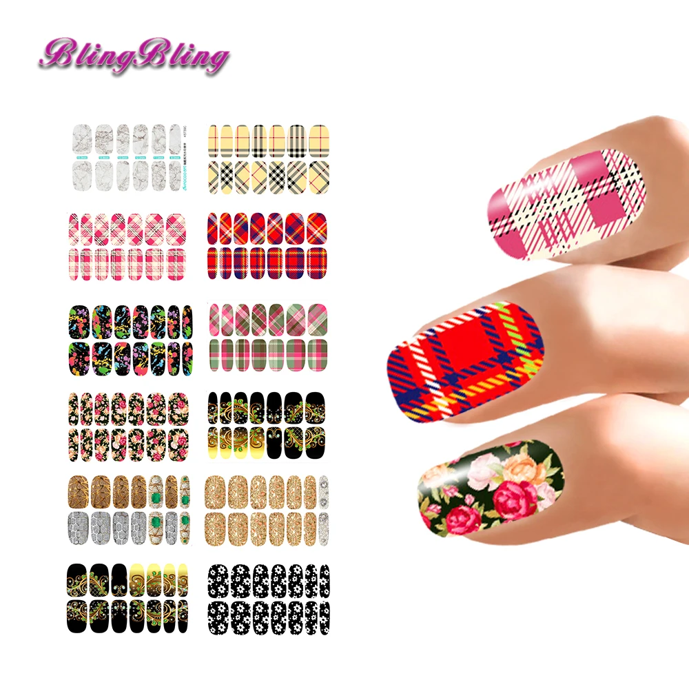 Classic Plaid Stickers For Nails Decals Flower Abstract Design Nail