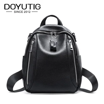 

DOYUTIG Women's Black Genuine Leather Casual Backpack Large Capacity Real Leather School Knapsack Lady Fashion Backpacks E178
