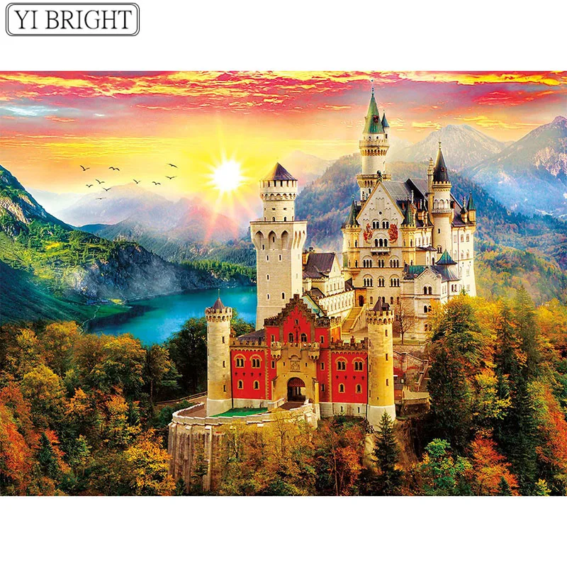 

5D DIY Full Square Diamond Painting Cross Stitch Hilltop castle 3D Diamond Embroidery Rhinestone Mosaic Home Decoration