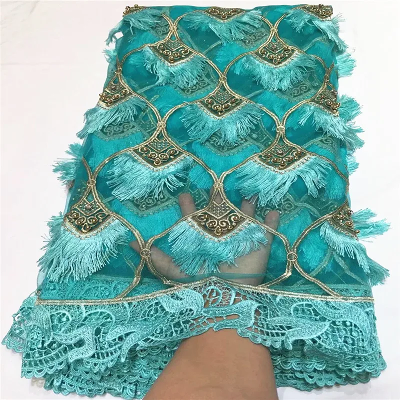 

Newest 2018 High Quality Green African Mesh Lace Fabric With Beads French Net Lace Fabric Guipure Lace For Wedding Dress QZ4-3