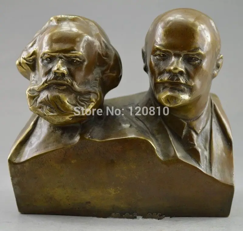 

Collectible Decorated Old Handwork Copper Carved Marx And Lenin Statue