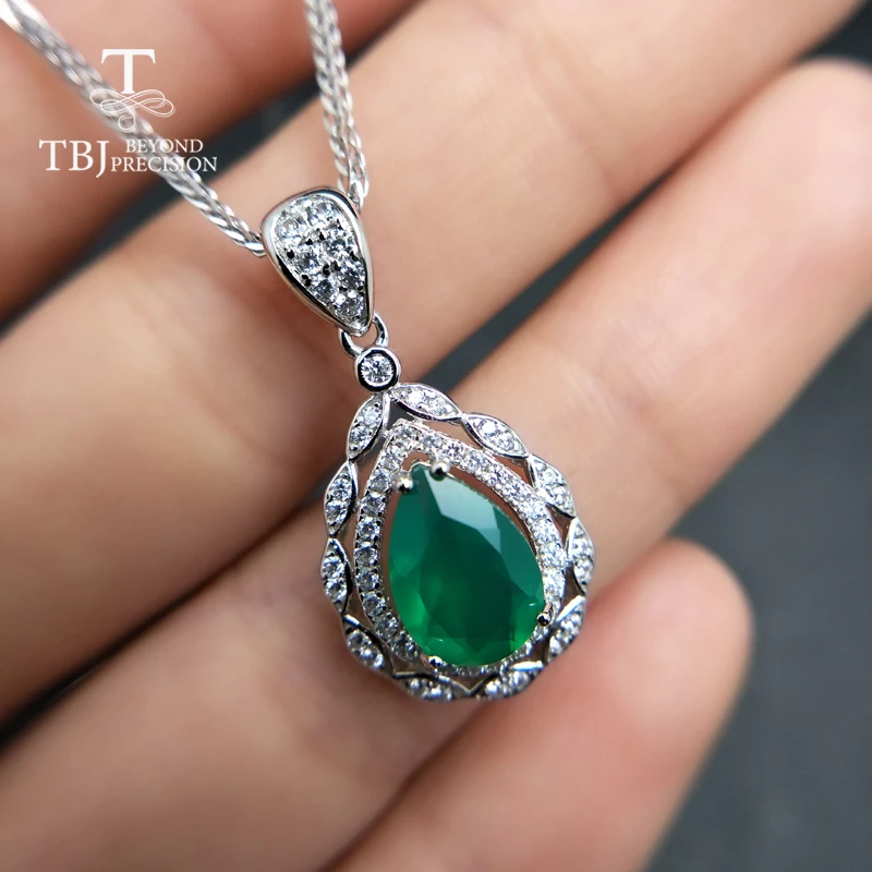 TBJ новый элегантный кулон с натуральным зеленый агат натуральный камень в 925