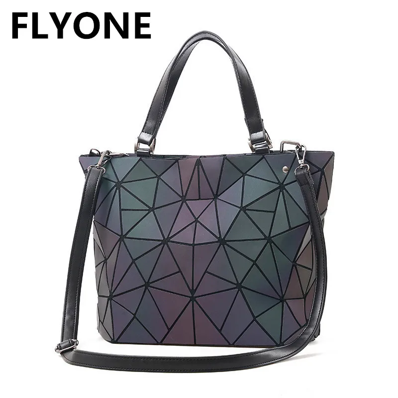 New Fashion Japan Style Laser Bag Geometric Lattic Fold Over Diamond Luminous Women Bags Brand ...