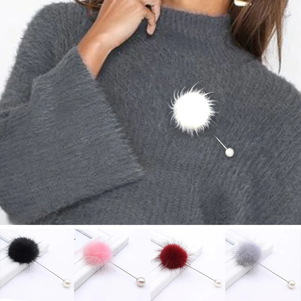 

2019 new cute Charm Simulated Pearl Brooch Pins For Women Korean Fur pompom Ball Piercing Lapel Brooches Collar Jewelry Gift