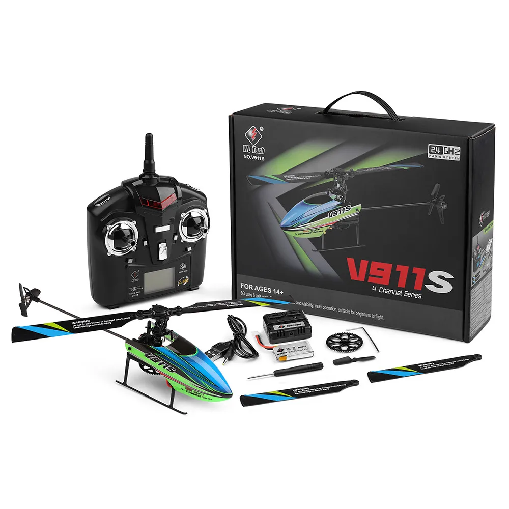 V911S 2,4G 4CH 6-Aixs Gyro Flybarless RC вертолет RTF-Mode 2