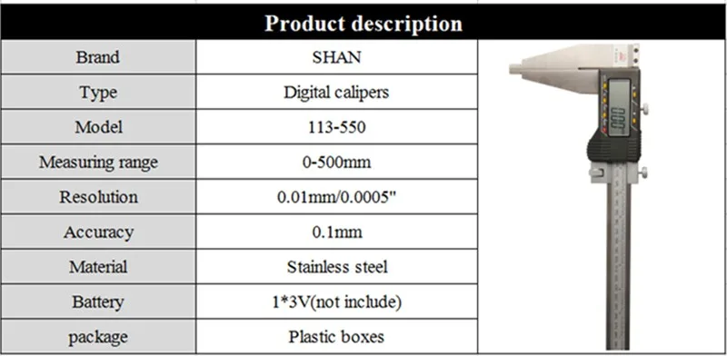 SHAN цифровой штангенциркуль 0-500 мм/0,01 электронные Штангенциркули из нержавеющей стали метрический/дюймовый микрометр датчик, измеритель
