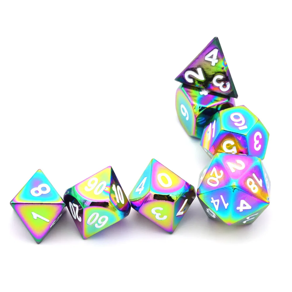 Koop Regenboog Metal Dice Set 7 Sterven Metalen Polyhedrale Dobbelstenen Set voor Dungeons   Dragons Role Playing Game Pathfinder RPG en Wiskunde Onderwijs