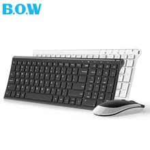 B.O.W Slim Metal Multimedia Optical Wireless Keyboard and Moue (Silent Design) 2-in-1 Combos for Laptops Desktops PC Computer