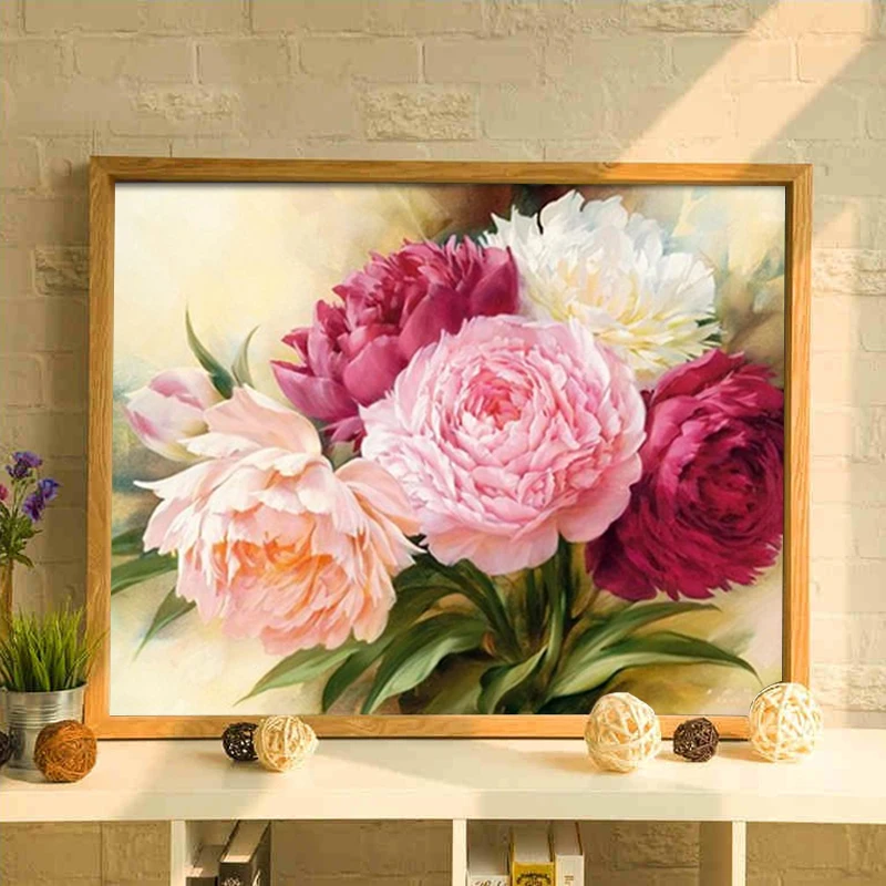 2016 DIY 5D Full Diamonds Embroidery Peony Flowers Square Diamond Painting Cross Stitch Kits Diamond Mosaic Home Decoration Gift