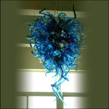 Cheap Custom Decorative Hanging LED Blue Blown Murano Glass Modern Chandelier Lightings For Home Decor