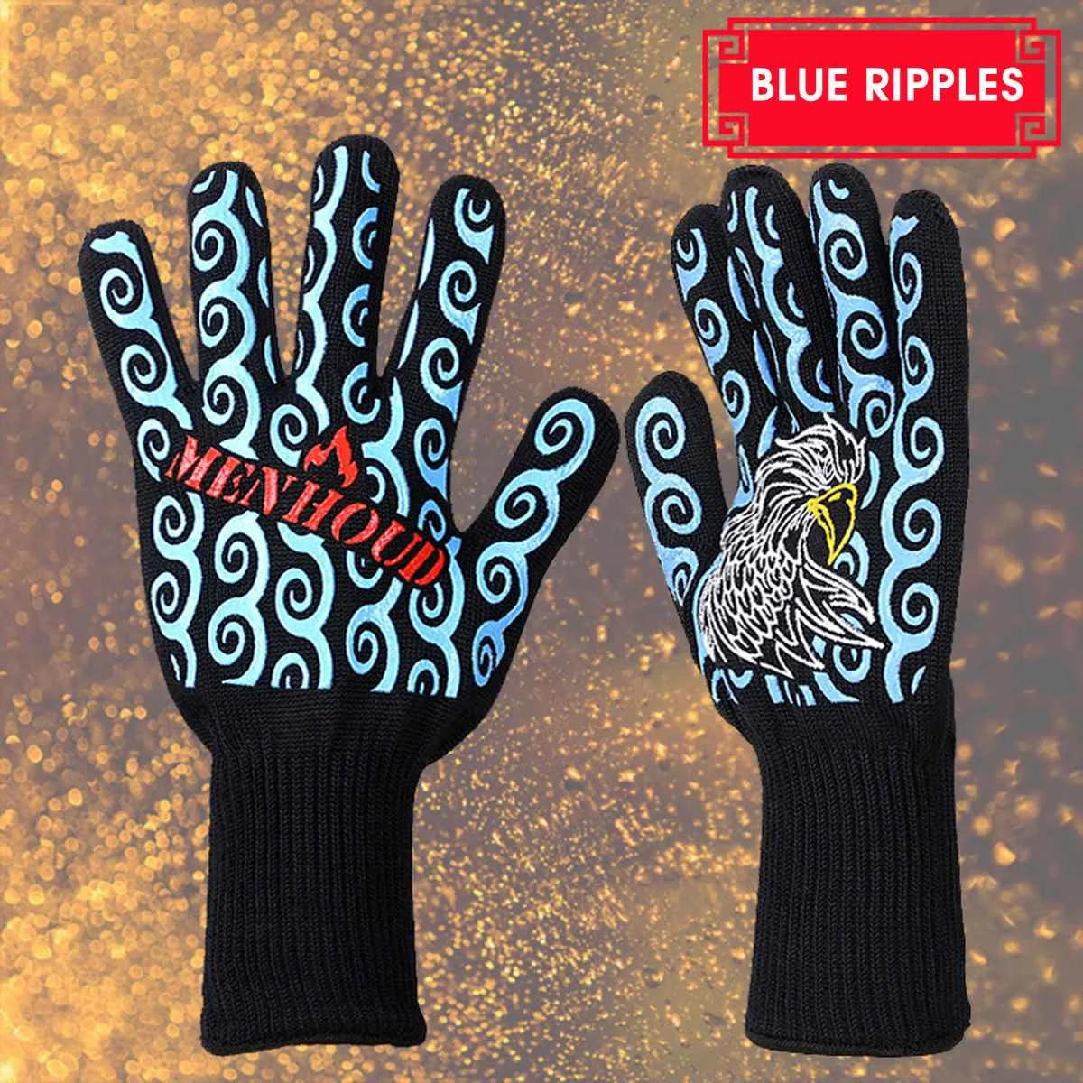 4 цвета силиконовые экстремальные термостойкие высокотемпературные Цельсия огнестойкие перчатки для микроволновой печи барбекю перчатка для готовки на гриле - Цвет: blue ripples