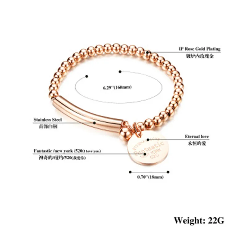 "Фантастическая Вечная любовь" браслет из нержавеющей стали шарик бусины браслет для женщин круглый ярлык Шарм стрейч Strand браслет K001-3