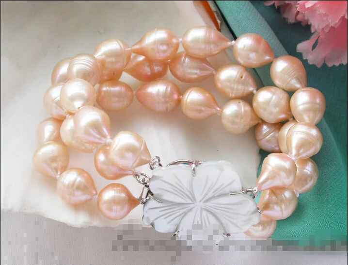 

Free shipping >>>>>>z4331 3row 8" 15mm pink drip freshwater cultured pearl bracelet