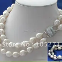 2 ряда AA 10-15 мм белый капельного пресноводного жемчуга Цепочки и ожерелья браслет Mabe жемчужина застежка Мода комплект украшений fn2150b