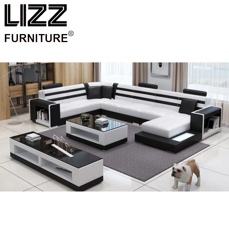 Sales Sofa Sets Luxury Furniture Set Genuine Leather Sofas For Living Room Modern Sofa Set With LED Light Divany Furniture 3316