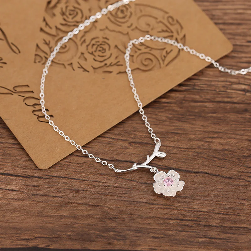 

Fashion Charm Women Cheery Flower Necklaces Jewelry 925 Sterling Silver Choker Necklaces Pendants For Women Girls Gifts Colar