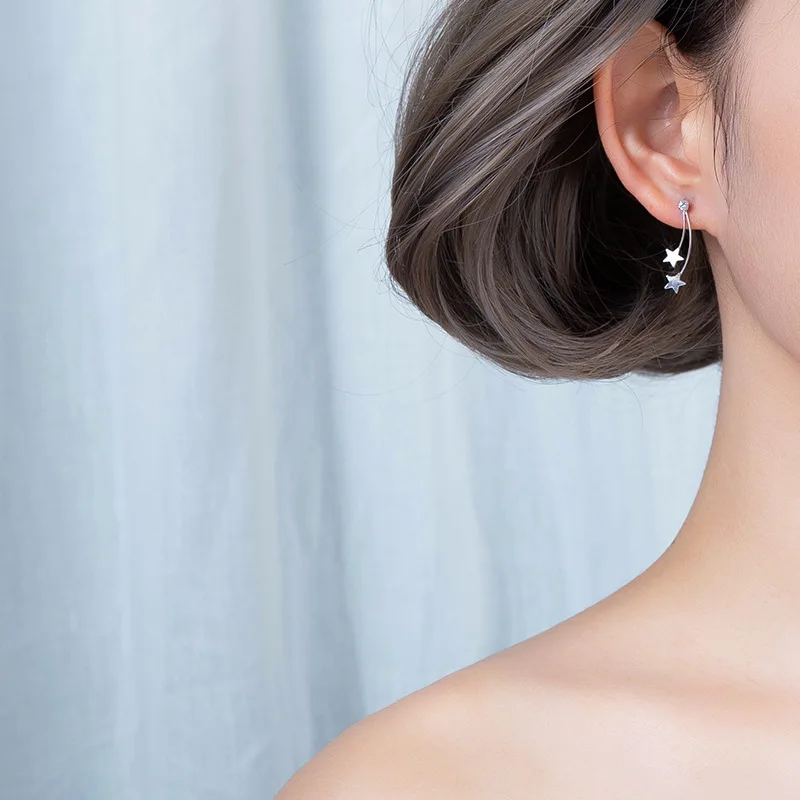 meteor star earrings 100% 925 Sterling silver Jewelry fashion Hypoallergenic Stud earrings for women gift