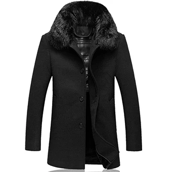 LONMMY 4XL Peacoat, шерстяная длинная куртка, мужское зимнее шерстяное пальто, Мужское пальто со съемным воротником из искусственного меха, мужской Тренч, черный, серый - Цвет: black