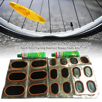 

48 Pcs+1 Glue High Quality Round Bicycle Bike Tire Tyre Rubber Patch Piece Motocycle Cycling Puncture Repair Tools Kits
