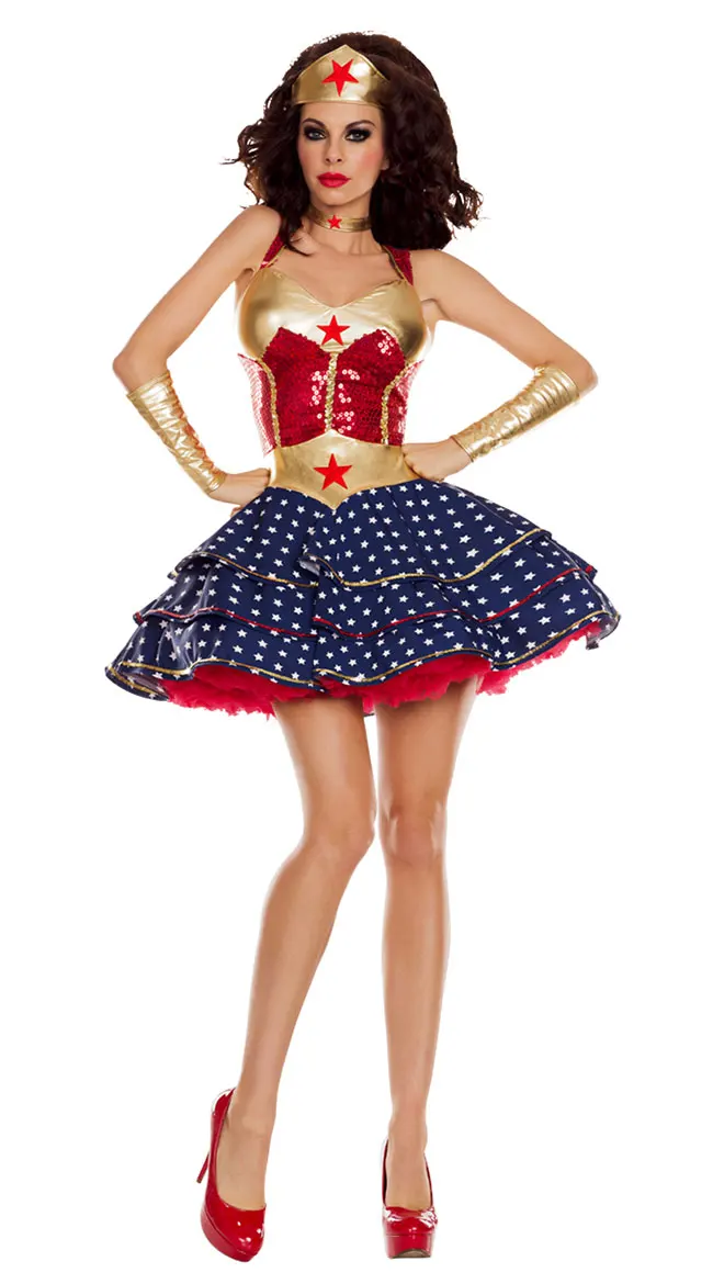 Роскошный взрослый костюм Wonder Woman сексуальный супер герой нарядное платье костюмы на Хэллоуин для женщин