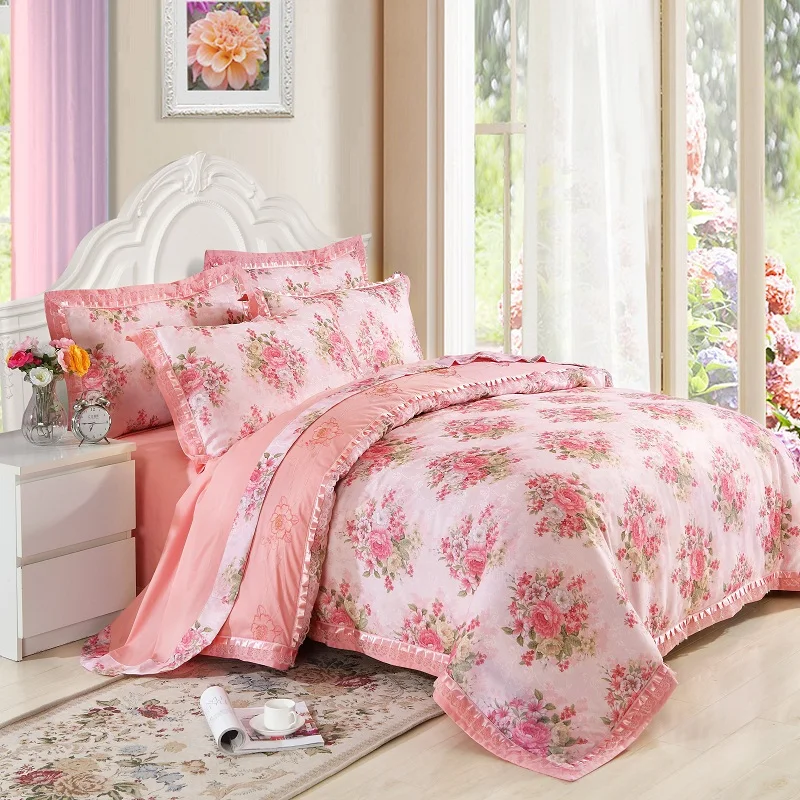 Комплект постельного белья из жаккарда с цветочным принтом|king queen size|queen size bed setbed