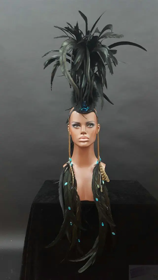 Blaack blue king queen Косплей костюмы унисекс Алмаз перо головной убор для женщин мужчин карнавал индийские головные уборы