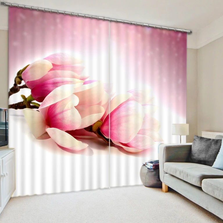 

Pink magnolia photo print three-dimensional curtain personalized products