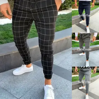

Mens Casual Slim Fit Sport Pants Tracksuit Skinny Joggers Sweatpants Mens Slim Fit Stretch Skinny Trousers Plaid Men Stretch